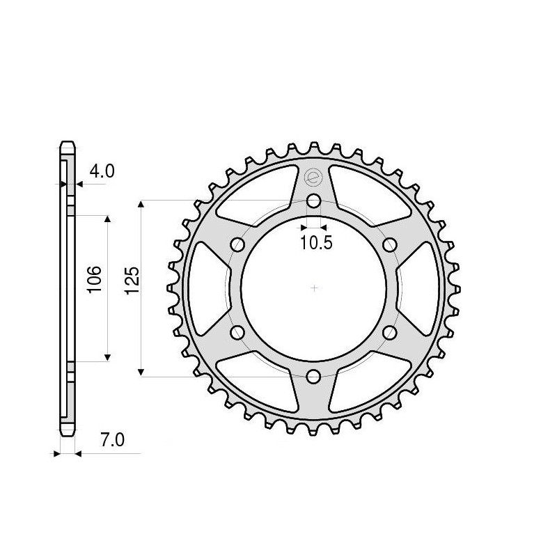 CORONA IN ACCIAIO PER CATENA 525 TRIUMPH DAYTONA 675 2006-2015, STREET TRIPLE 675/R 2008-2016