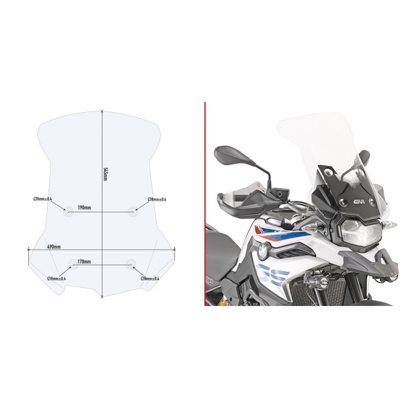 WINDSHIELD GIVI BMW F 750 GS 2018-2020, TRANSPARENT, WITH MOUNTING KIT