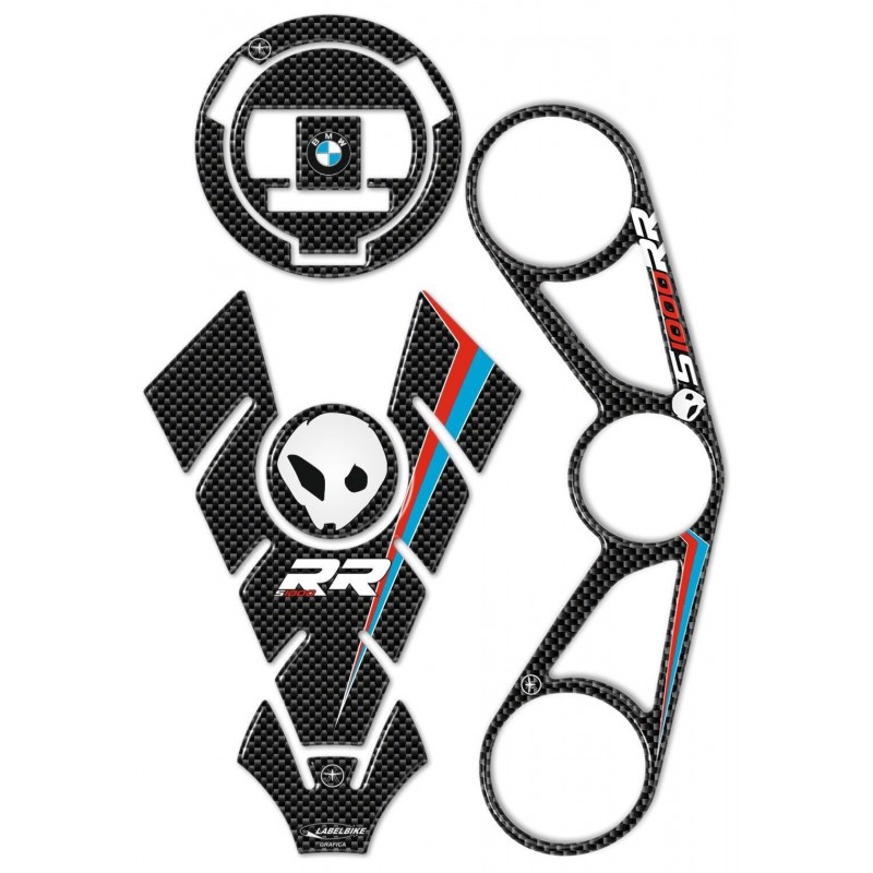 PEGATINAS 3D PROTECTORES DEPOSITO, TAPA, SOPORTE DE DIRECCION BMW S 1000 RR 2009-2011 CARBON
