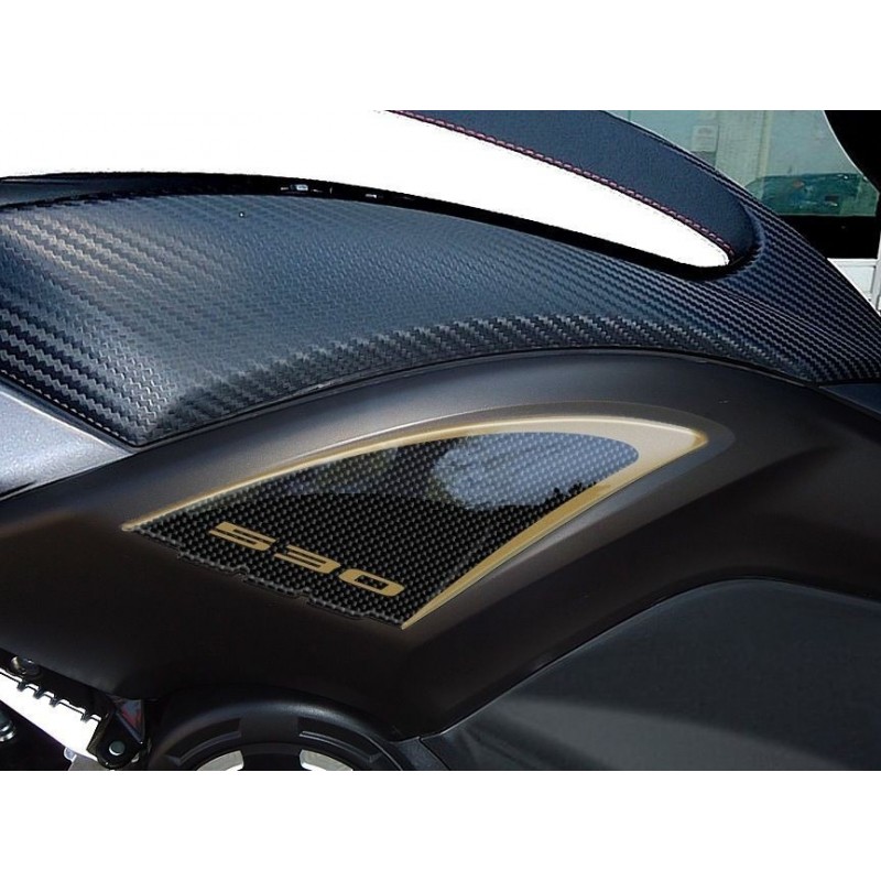 PEGATINA 3D PROTECCIÓN LATERAL BAJO ASIENTO BOOMERANG YAMAHA T-MAX 530 2012-2016 CARBON GOLD