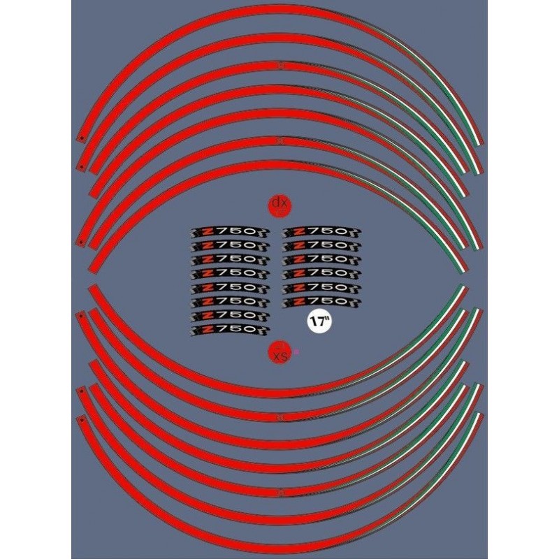 KIT DE BORDES ADHESIVOS PARA LLANTAS KAWASAKI Z 750 17 "BANDERA ITALIANA ROJA