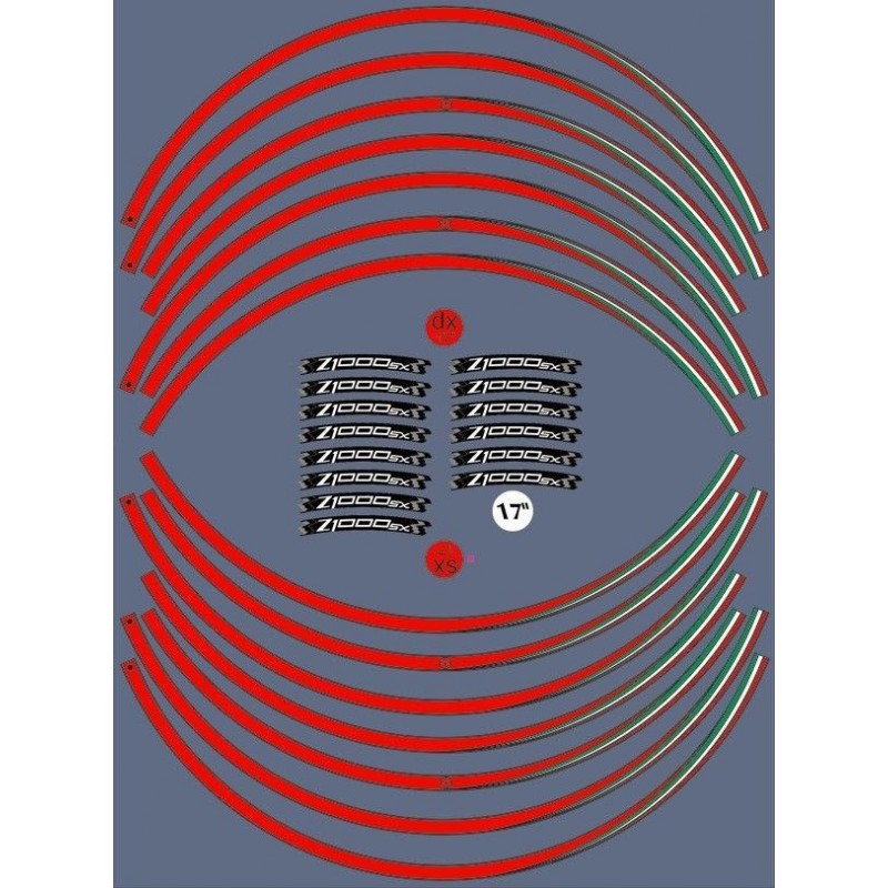 KIT BORDES ADHESIVOS PARA LLANTAS KAWASAKI Z 1000 SX 17 "BANDERA ITALIANA ROJA