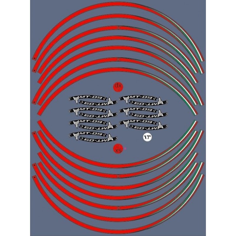 KIT BORDES ADHESIVOS PARA LLANTAS YAMAHA MT-09 17 "BANDERA ITALIANA ROJA
