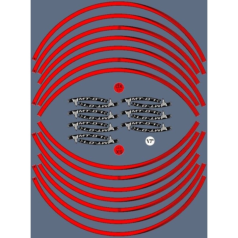 KIT STICKER EDGES FOR WHEEL RIMS YAMAHA MT-07 17"RED
