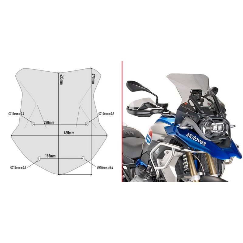 WINDSHIELD GIVI BMW R 1250 GS ADVENTURE 2018-2020, SMOKED, WITH MOUNTING KIT