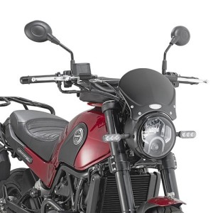 PARABRISAS GIVI CAFE RACE DE ALUMINIO BENELLI LEONCINO 500 2018-2020, NEGRO, CON KIT DE MONTAJE