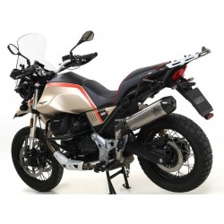 TERMINALE ARROW INDY RACE MOTO GUZZI V85 TT 2019-2020, ALLUMINIO DARK/CARBONIO, OMOLOGATO