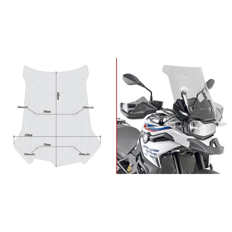 WINDSHIELD GIVI BMW F 750 GS 2021-2023, SMOKED, WITH MOUNTING KIT
