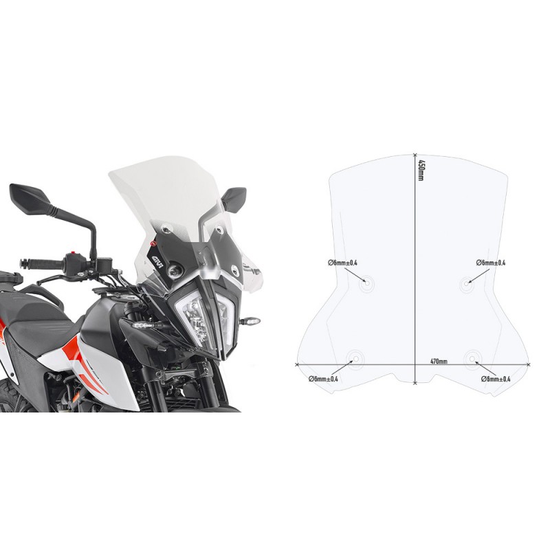 WINDSHIELD GIVI KTM 390 ADVENTURE 2020, TRANSPARENT, WITH MOUNTING KIT