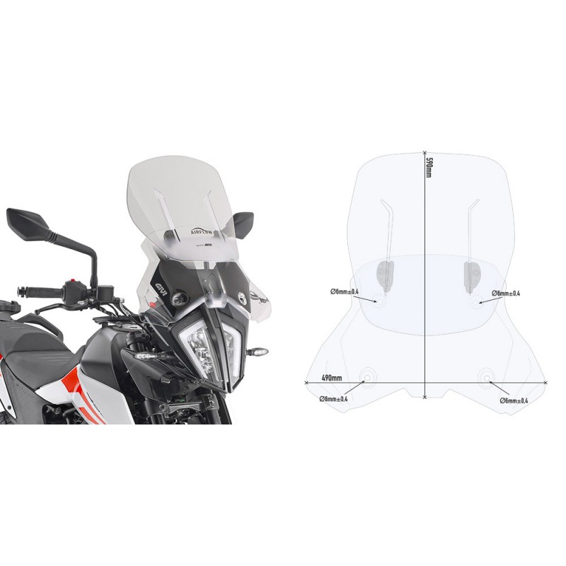 GIVI AIRFLOW SLIDING WINDSHIELD KTM 390 ADVENTURE 2020, TRANSPARENT