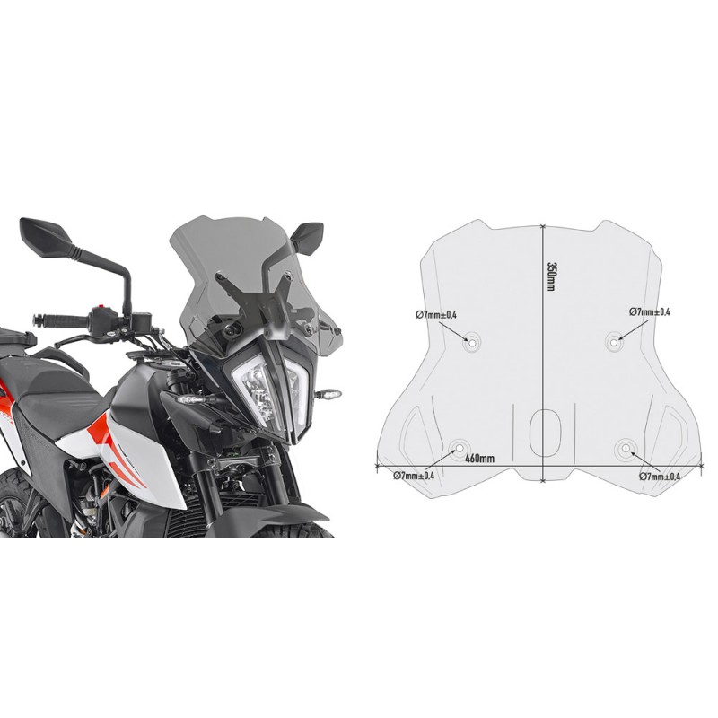 WINDSHIELD GIVI KTM 890 ADVENTURE 2021-2022, SMOKE, WITH MOUNTING KIT