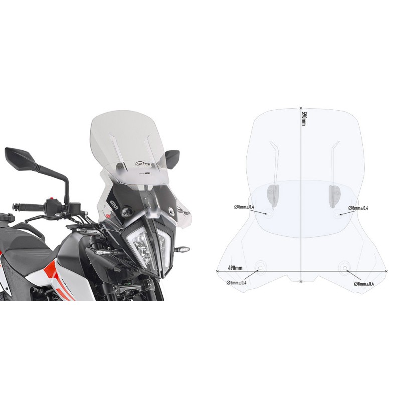 PARABRISAS CORREDIZO GIVI AIRFLOW KTM 890 ADVENTURE 2021-2022, TRANSPARENTE