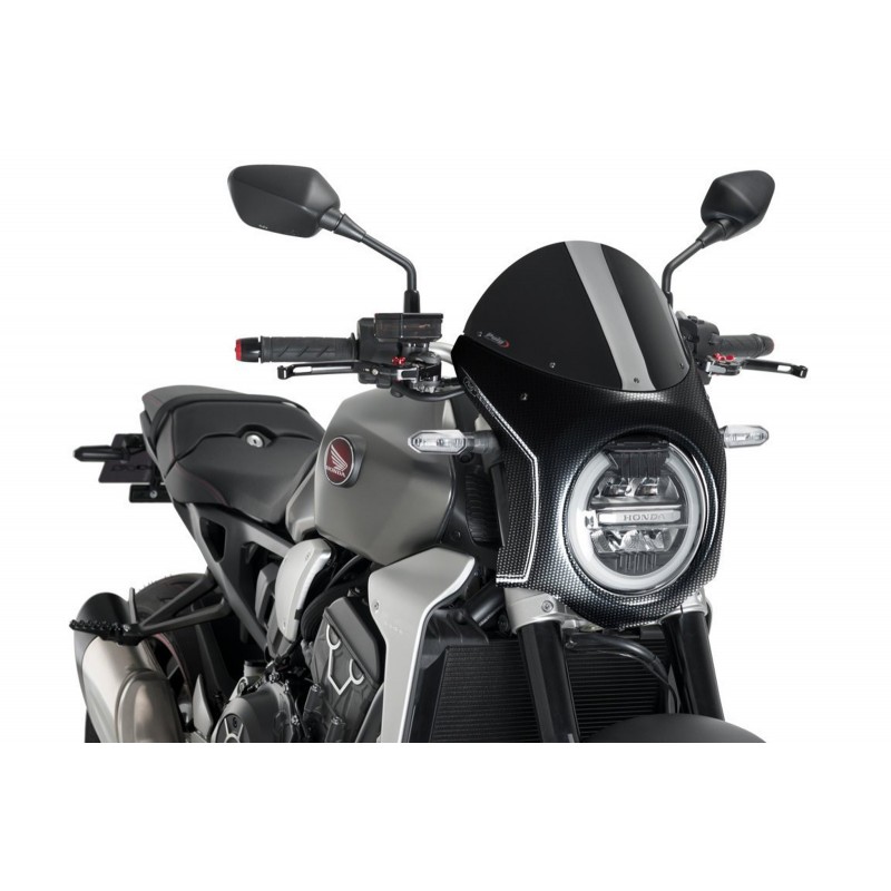 PUIG WINDSCHUTZSCHEIBEN-HALBE VERKLEIDUNG HONDA CB 650 R 2019-2020, SCHWARZ/CARBON