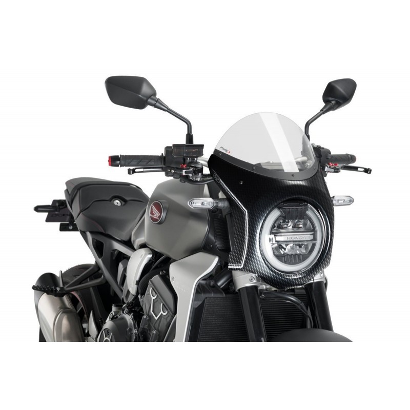 PARABRISAS PUIG MEDIO CARENADO HONDA CB 650 R 2019-2020, TRANSPARENTE/CARBONO