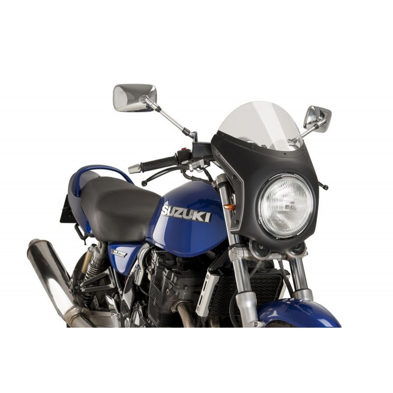 PUIG HALF FAIRING WINDSHIELD TRIUMPH THRUXTON 1200 R 2016-2020, LIGHT SMOKE/MATT BLACK