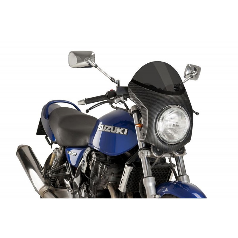 PARABRISAS PUIG MEDIO CARENADO TRIUMPH THRUXTON 1200 R 2016-2020, AHUMADO OSCURO/CARBON LOOK