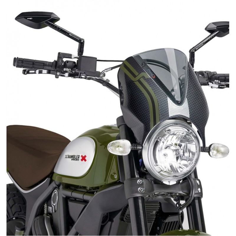 PARABRISAS PUIG RETRO DUCATI SCRAMBLER 1100 SPORT 2018-2019, AHUMADO CLARO/CARBONO