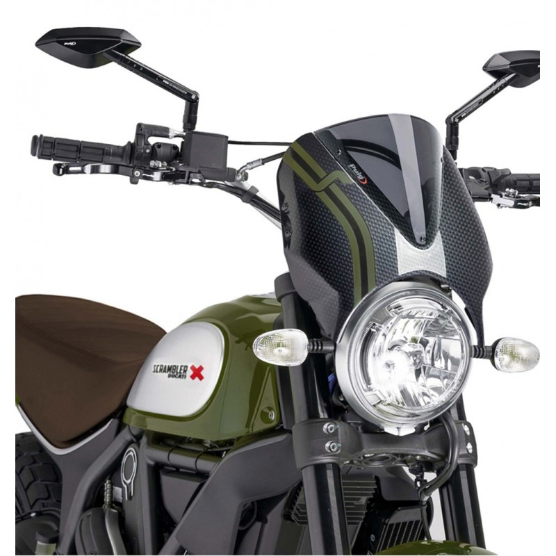 PARABRISAS PUIG RETRO DUCATI SCRAMBLER 1100 SPORT 2018-2019, AHUMADO OSCURO/CARBONO