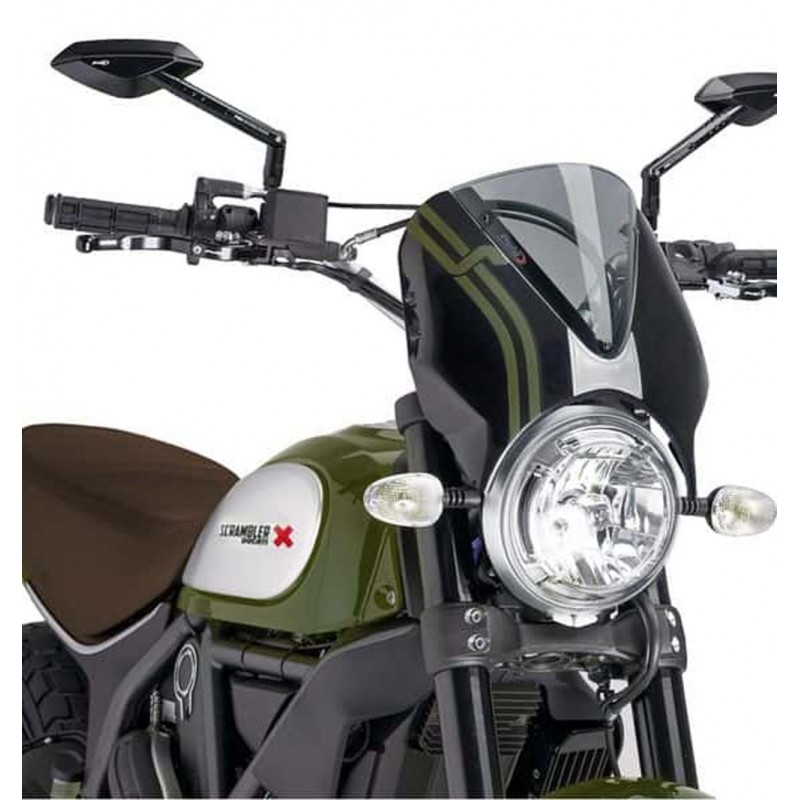CUPOLINO PUIG RETRO DUCATI SCRAMBLER CAFE' RACER 2017-2018, FUME CHIARO/NERO