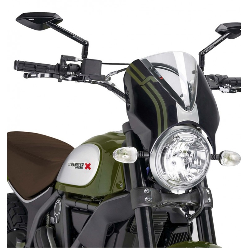 PUIG RETRO WINDSCREEN DUCATI SCRAMBLER FLAT TRACK PRO 800 2016, TRANSPARENT/BLACK