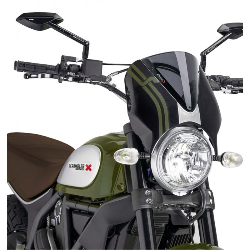 PARABRISAS PUIG RETRO DUCATI SCRAMBLER ICON 800 2015-2018, AHUMADO OSCURO/NEGRO