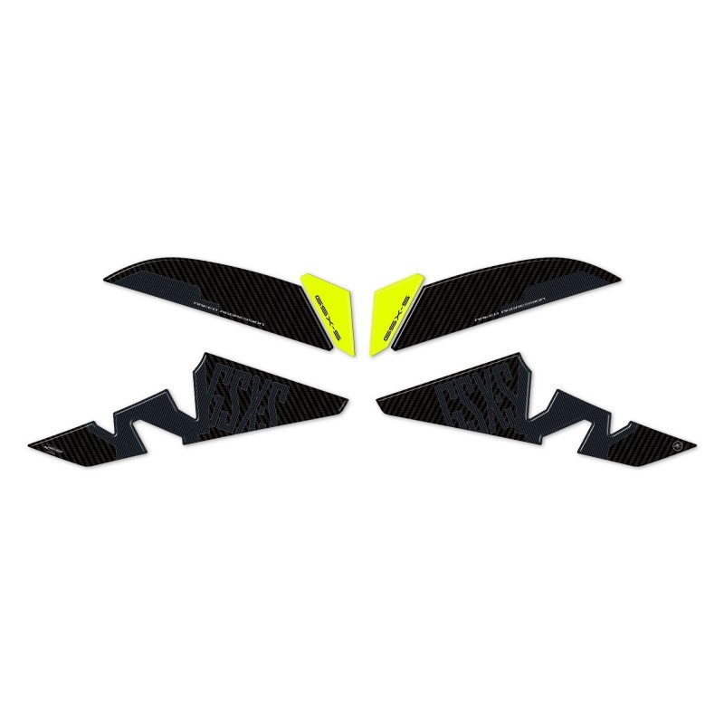 PAREJA DE ADHESIVOS 3D PROTECCIÓN LATERAL DEL DEPÓSITO SUZUKI GSX-S 1000 2021-2024 AMARILLO FLUO