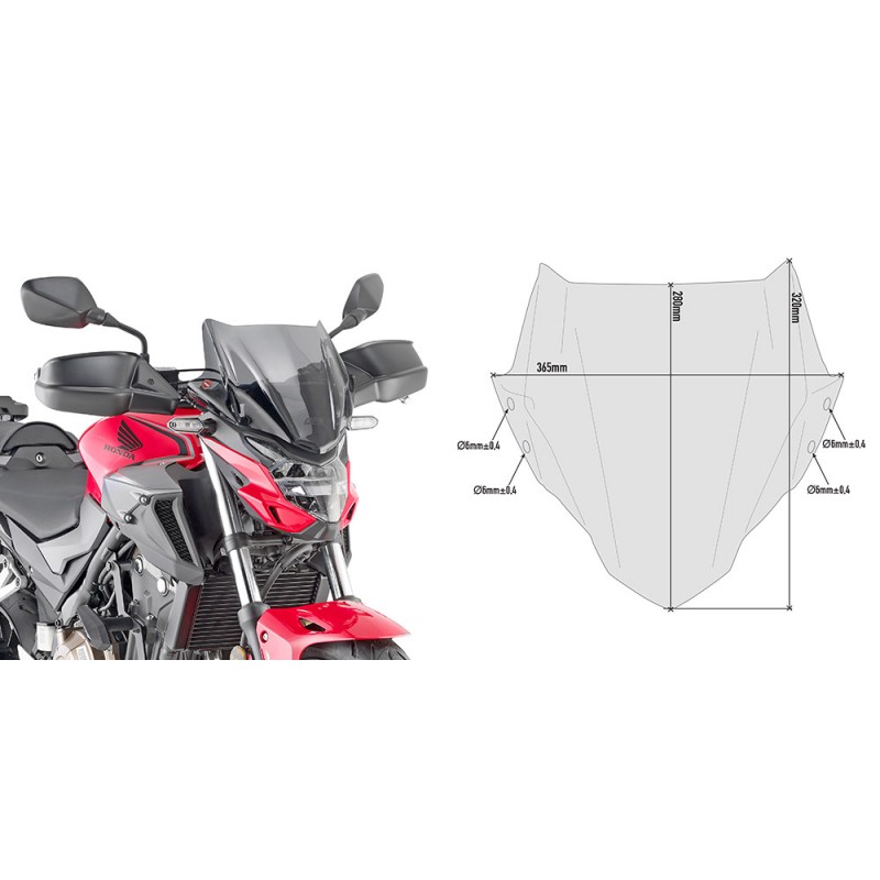 WINDSHIELD GIVI HONDA CB 500 F 2019-2020, SMOKED, WITH MOUNTING KIT