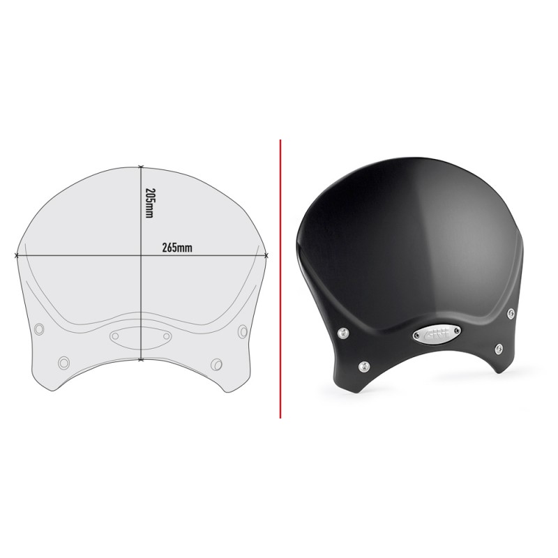 GIVI CAFE RACE WINDSHIELD IN ALUMINUM BRIXTON CROMWELL 125 2021-2024, BLACK, WITH MOUNTING KIT