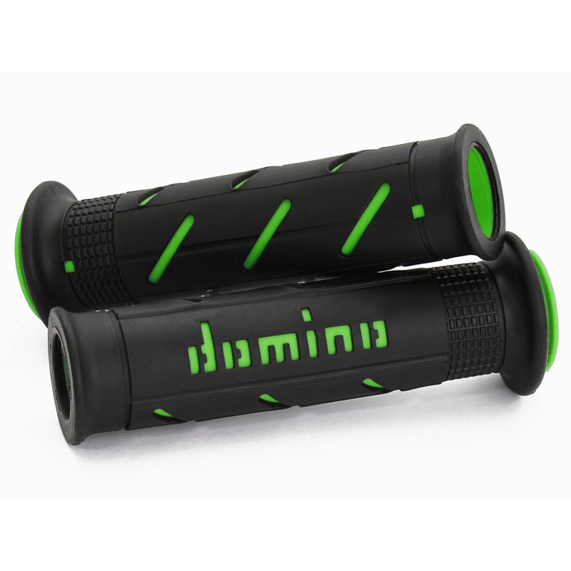 PAIR OF GRIPS DOMINO PERFORATED ON THE SIDES FOR ROAD MOTORCYCLES, BLACK/GREEN