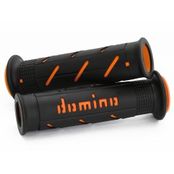 COPPIA MANOPOLE DOMINO FORATE AI LATI PER MOTO STRADALI, NERO/ARANCIO