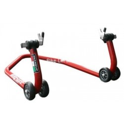 EXTRA LOW REAR STAND WITH FORK SUPPORTS FOR MOTORCYCLES WITH PAIR OF LOWERED ROLLS