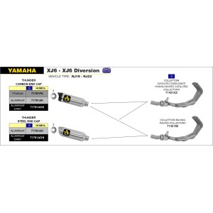 IMPIANTO DI SCARICO COMPLETO ARROW THUNDER YAMAHA XJ6 2013-2016, TITANIO/CARBONIO, DEKAT