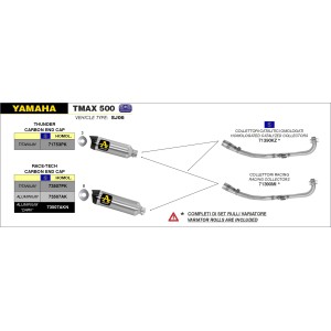 IMPIANTO DI SCARICO COMPLETO ARROW RACE-TECH YAMAHA T-MAX 530 2015-2016, TITANIO/CARBONIO, CATALIZZATO