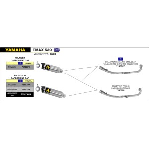 IMPIANTO DI SCARICO COMPLETO ARROW RACE-TECH YAMAHA T-MAX 530 2015-2016, ALLUMINIO/CARBONIO, CATALIZZATO