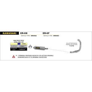 IMPIANTO DI SCARICO COMPLETO ARROW RACE-TECH KAWASAKI VERSYS 650 2010-2014, ALLUMINIO, DEKAT