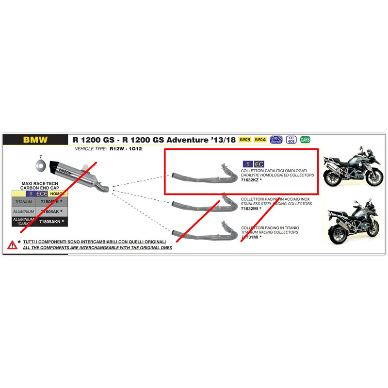 ARROW CATALYTIC COLLECTORS BMW R 1200 GS ADVENTURE 2014-2018, APPROVED