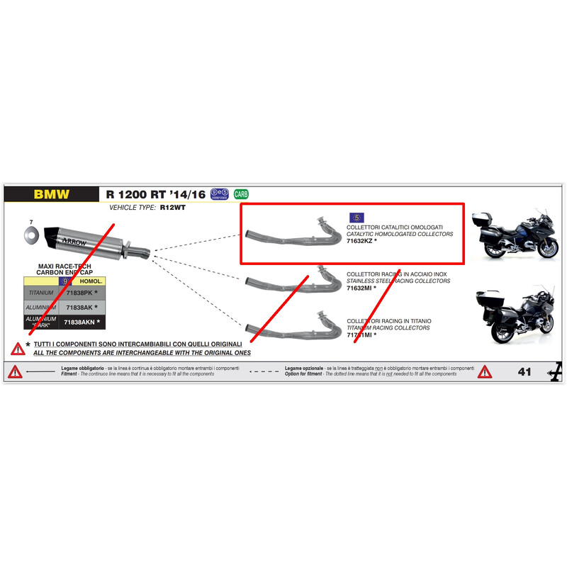 ARROW CATALYTIC COLLECTORS BMW R 1200 RT 2014-2016*, APPROVED