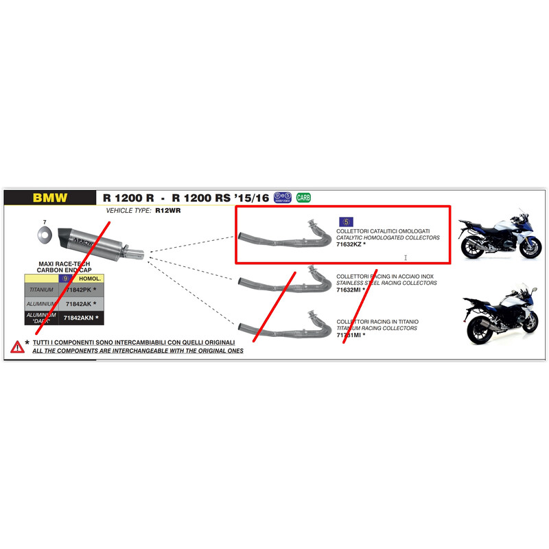 ARROW CATALYTIC COLLECTORS BMW R 1200 R 2015-2016*, APPROVED