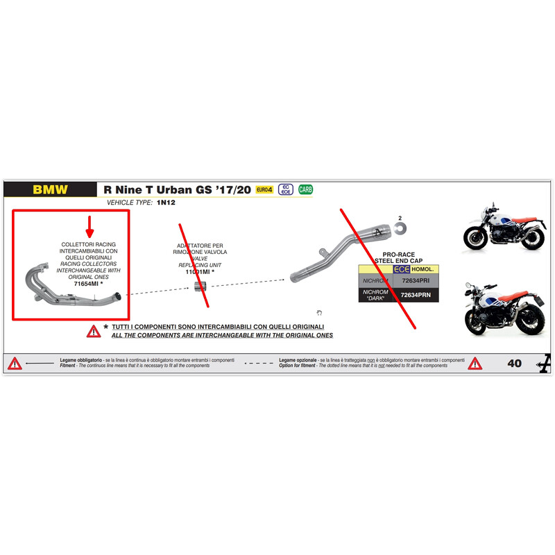 COLLETTORI RACING ARROW BMW R NINE T URBAN GS 2017-2020