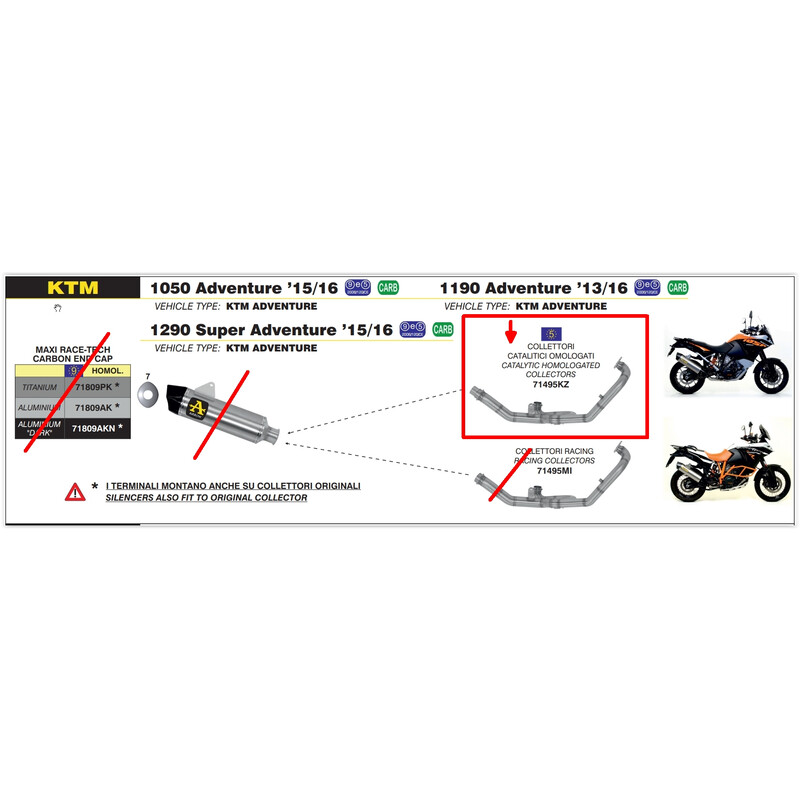 ARROW CATALYTIC COLLECTORS KTM 1050 ADVENTURE 2015-2016, APPROVED