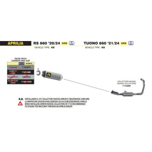 IMPIANTO DI SCARICO COMPLETO ARROW INDY RACE APRILIA TUONO 660 2020-2024, TITANIO/CARBONIO, DEKAT