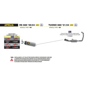 IMPIANTO DI SCARICO COMPLETO ARROW INDY RACE APRILIA TUONO 660 FACTORY 2022-2024, CARBONIO, CATALIZZATO