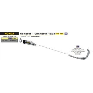 IMPIANTO DI SCARICO COMPLETO ARROW X-KONE HONDA CBR 650 R 2021-2023, ACCIAIO/CARBONIO, CATALIZZATO