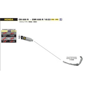 IMPIANTO DI SCARICO COMPLETO ARROW THUNDER HONDA CBR 650 R 2021-2023, CARBONIO, DEKAT