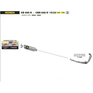 IMPIANTO DI SCARICO COMPLETO ARROW THUNDER HONDA CBR 650 R 2021-2023, ALLUMINIO DARK/ACCIAIO, DEKAT