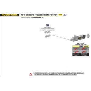TERMINALE ARROW RACE-TECH HUSQVARNA 701 ENDURO 2021-2024, ALLUMINIO DARK/CARBONIO, CATALIZZATO