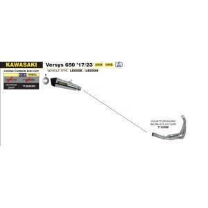 ARROW X-KONE FULL EXHAUST SYSTEM KAWASAKI VERSYS 650 2022-2024 (EURO 5), DARK STEEL/CARBON, DEKAT