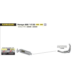 IMPIANTO DI SCARICO COMPLETO ARROW RACE-TECH KAWASAKI VERSYS 650 2022-2024 (EURO 5), ALLUMINIO DARK/ACCIAIO, DEKAT