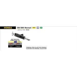 TERMINALE ARROW INDY RACE EVO HONDA HORNET 500 2024 (EURO 5+), ALLUMINIO DARK/CARBONIO, OMOLOGATO
