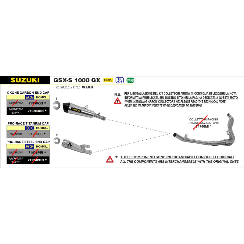 TERMINALE ARROW X-KONE SUZUKI GSX-S 1000 GX 2024, ACCIAIO DARK/CARBONIO, OMOLOGATO
